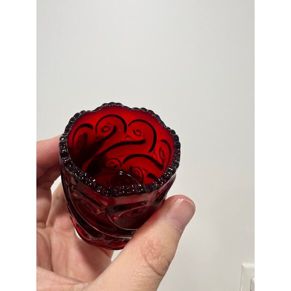 LG Wright Amberina Ruby Red Glass Toothpick Holder in the "S Repeat Scroll" - Picture 4 of 5